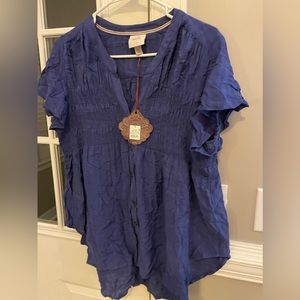 Smocked detail blouse with ruffle sleeves